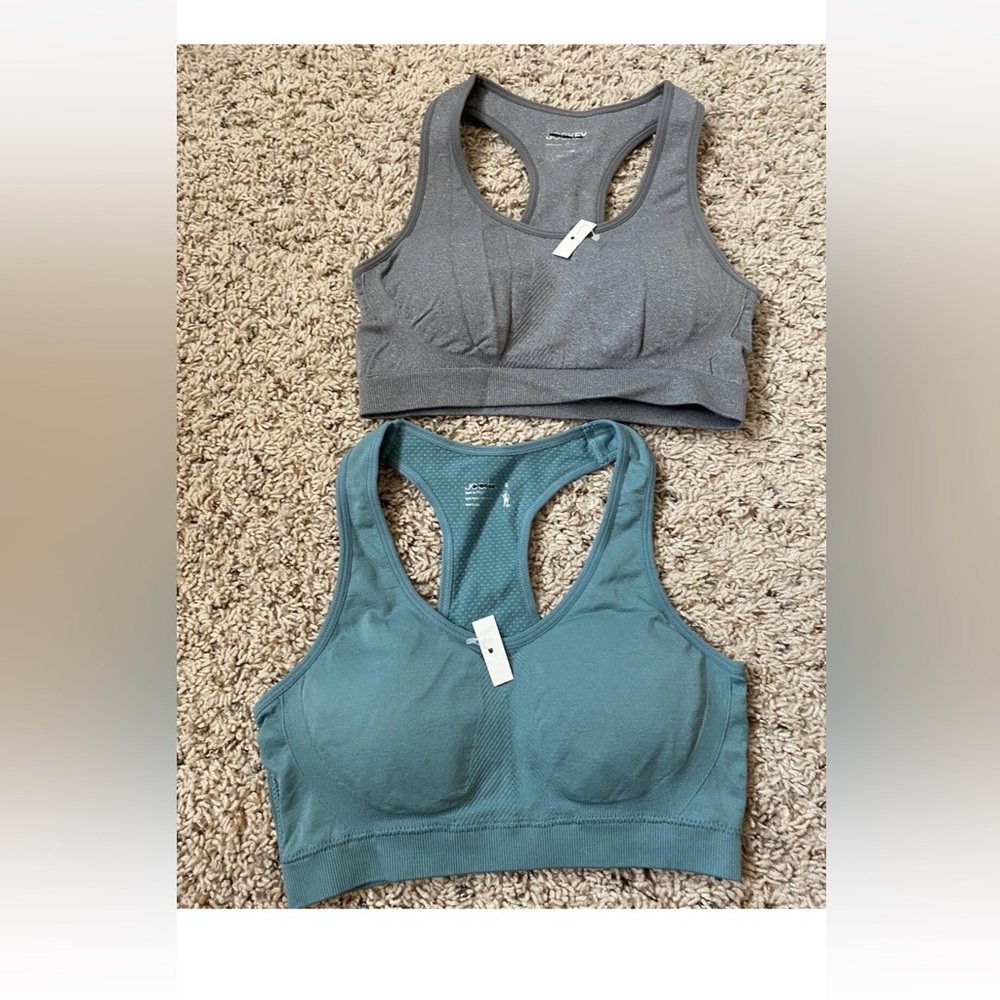 JOCKEY 2 Pack Women's Small Wireless Seamless Racerback Sports Bra tealBlue/Gray